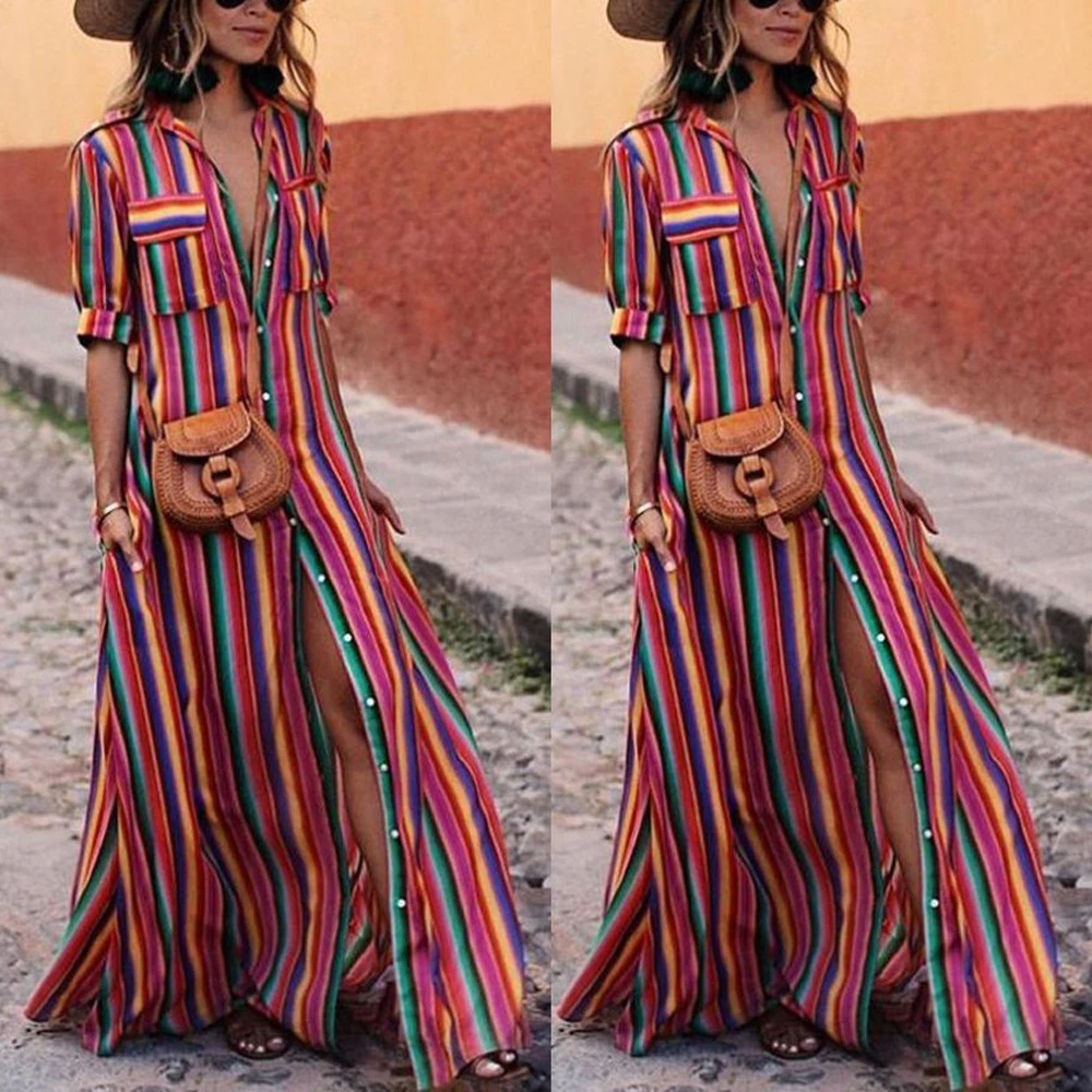 Bohemian striped deals maxi dress