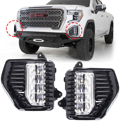 FULL LED Fog Light DRL Lamp w// Bezel Wiring Set Pair For 2019-20 GMC Sierra 1500