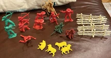 Tim-Mee  3" Plastic Cowboys And Indians, Red ,Yellow ,Green Brown Vintage (21)