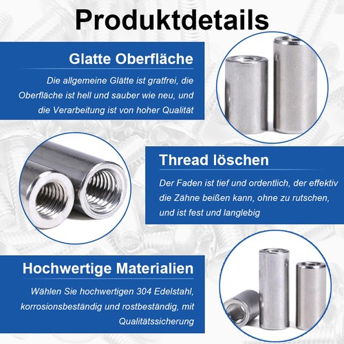 Gewindemuffen M3 - M16 Hülsenmutter Verbindungsmutter Gewindehülse A2 Edelstahl - Bild 3 von 42