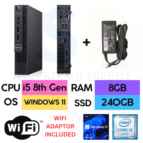 Dell Optiplex 3060 Micro i5 8th Gen 8GB RAM 240GB SSD Windows 11 WIFI MFF PC - Picture 2 of 12