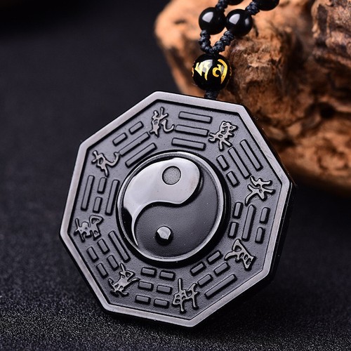 Halskette Anhänger Bagua Yin Yang aus echtem schwarzem Obsidian - Bild 2 von 4