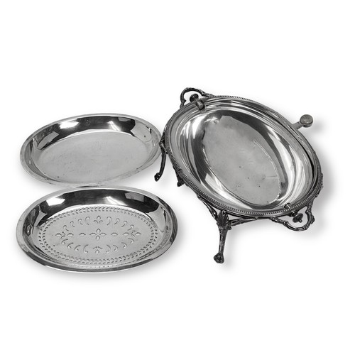 Antiguo plato de frotamiento calentador de buffet/bollo plateado con tapa de cúpula retráctil - Imagen 3 de 5