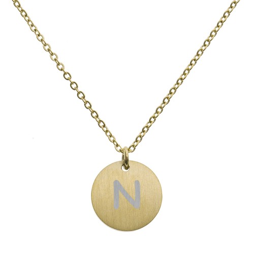 Collana catena ciondolo disco lettera iniziale metallo tono oro inciso 18,5in-2,5in - Foto 26 di 38