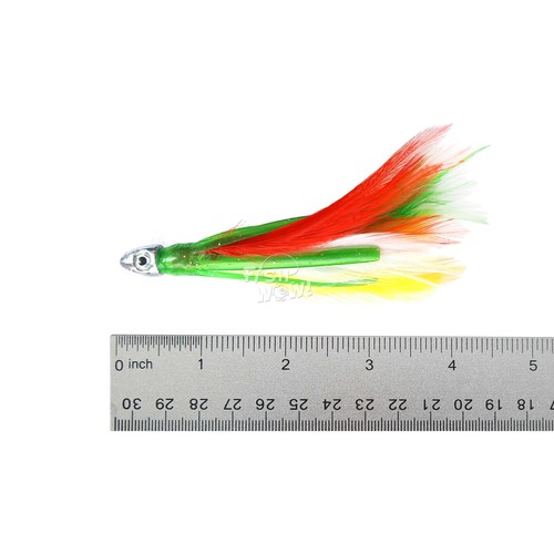 5 piezas 4" mini pluma de atún 1/2 oz cabeza de bala cromo señuelo bandera mexicana - Imagen 2 de 5