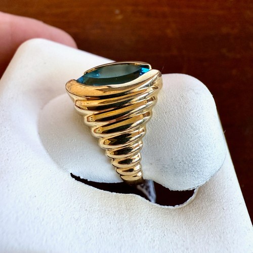 14K Yellow Gold 3.4gm Marquise 11x7 Swiss Blue Topaz Ring Size 5.5 - Picture 7 of 11