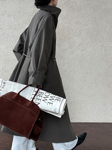 Gabardina coreana retro cuello alto mujer con cordones cintura suelta ropa exterior larga - Imagen 6 de 15