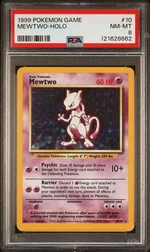 1999 POKEMON BASE SET UNLIMITED #10 MEWTWO-HOLO PSA 8