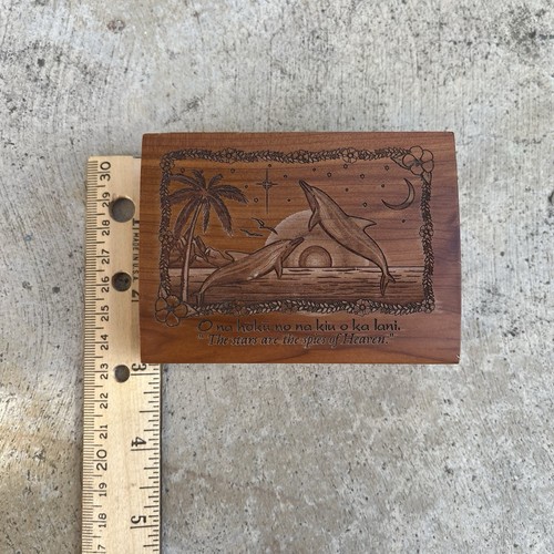 Hand Carved Hawaiian DolphinsThe stars are the spies of heaven Wood Treasure Box - Picture 6 of 8