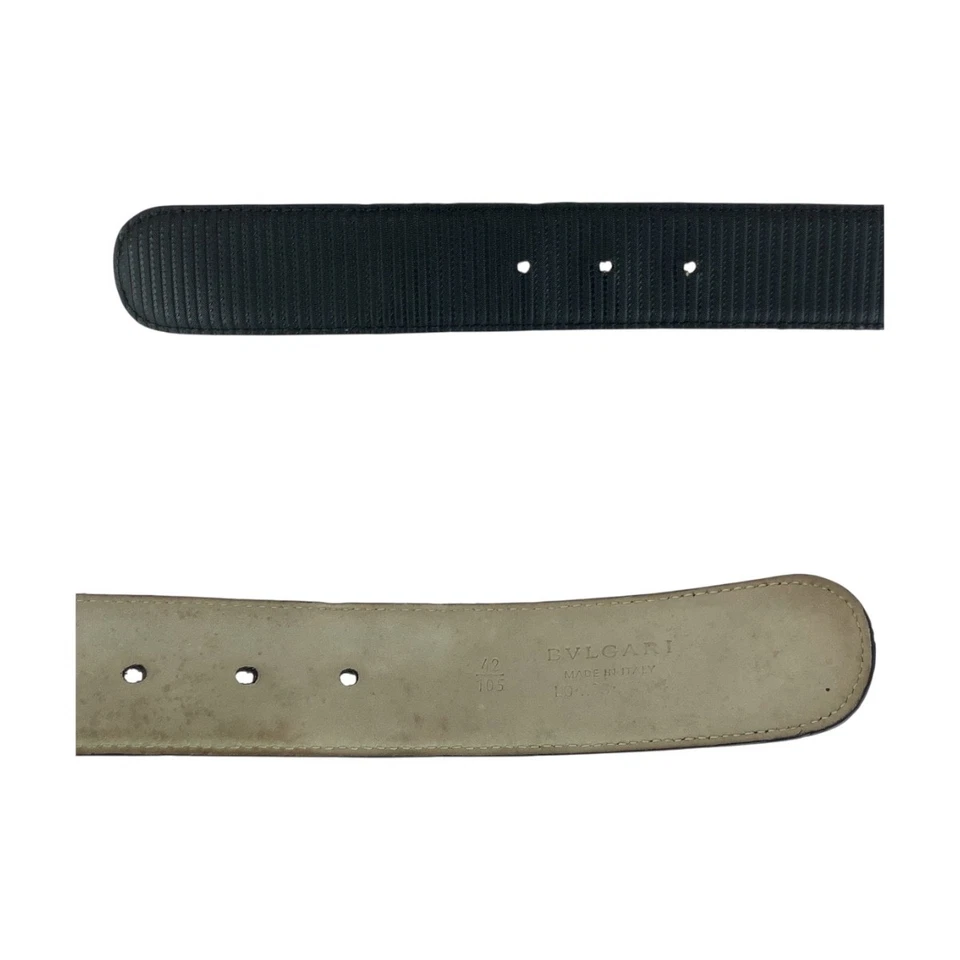 BVLGARI Circle Logo Cinturón Hebilla Negro Negro Plata Hardware Cuero Foto 4 de 4