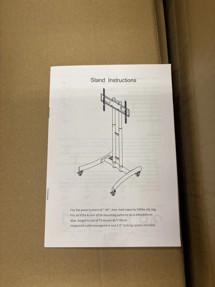 Luxor FP1000 48.4"- 68" Altura Ajustable Soporte de TV Rodante con Cuatro Ruedas Foto 4 de 4