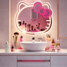 Anime Hello Kit Mirror Vanity, Neon Mirror with Dimmable LED Lights, Perfect