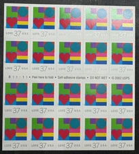 Love Geometric US # 3657 3657a Pane 20 Postage Stamps 37c MNH MINT USPS 2002
