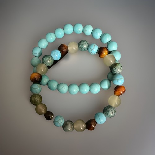 Healing Stone Chakra Bracelet Set - Anxiety - Cat’s Eye, Howlite, Chalcedony - Picture 1 of 3