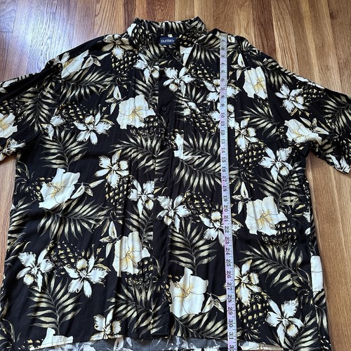 Puritan Camicia Uomo 3XL Hawaiana Nera con Fiori Beige e Ananas 100% Rayon - Foto 8 di 12