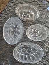 Lot Of 4 British Make Vintage Glass Jelly Jello Moulds Dishes Bowls