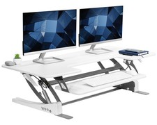 VIVO White 48" Height Adjustable Standing Desk Monitor Riser, Sit Stand Tabletop