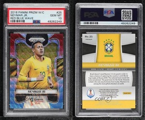 2018 Panini Prizm World Cup Red & Blue Wave Prizm Neymar Jr #25 PSA 10 GEM MT