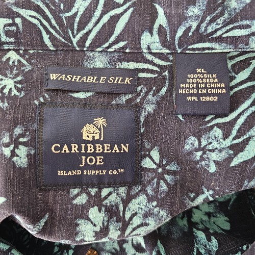 Caribbean Joe Shirt Mens XL Blue Silk Floral Hawaiian Button Up Camp Tropical - Picture 18 of 18