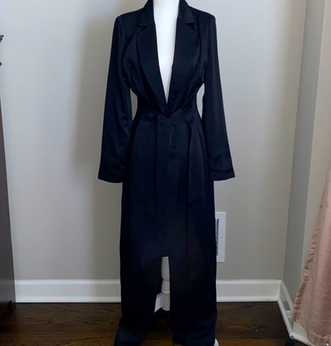 Lavish Alice Tie Front Notch Collar Duster Satin Trench Coat Jacket Size US 6 - Picture 5 of 10