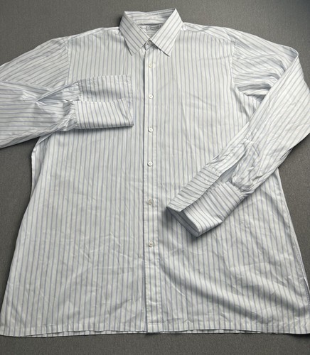 Charvet Dress Shirt Men's White Blue Striped French Cuff Long Sleeve Button Up - Afbeelding 7 van 14
