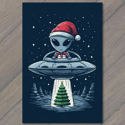 Art Print Alien Santa UFO Beaming Christmas Tree Funny Sci Fi Holiday ...