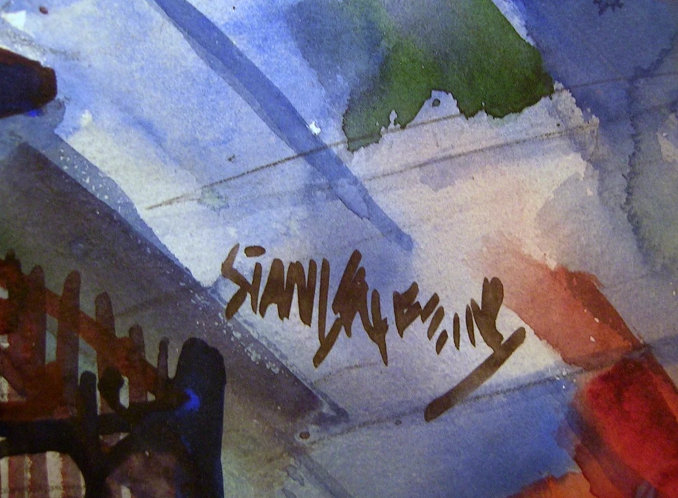 Antique NYC Surreal Expressionist WPA Era Watercolor Painting 1930s - Image 3 of 4