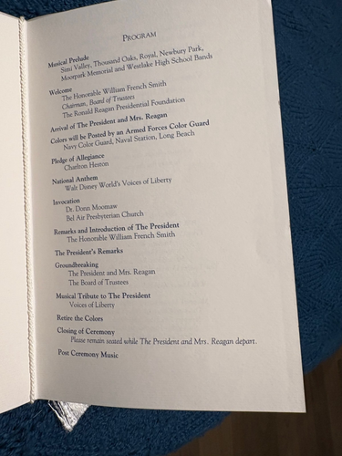 Ronald Reagan Presidential Library Groundbreaking Ceremony Program Guide 1988 NM - Picture 2 of 2