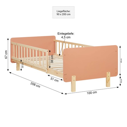 Kinderbett 90x200 cm mit Matratze Rausfallschutz Holzbett Bett Holz Homestyle4u - Bild 4 von 12
