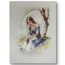 Original 8x10 Female Woman’s Portrait  Watercolor Painting Sketch