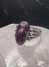 VTG 925 Sterling Silver Purple Spiny Oyster Oval Cabochon Band Ring Size 6.75