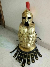 Greek Spartan Muscle Armor Set Jacket Polished Brass Helmet for LARP Halloween
