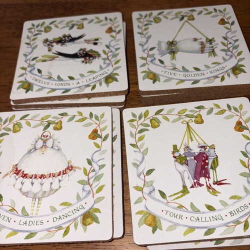 Patience Brewster/ 12 Days of Christmas Coaster Set - Cork Bottom - 4x4 in - Picture 4 of 7