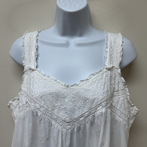 La Cera 100% Cotton White Sleeveless Long Night Gown Size L Embroidered - Picture 5 of 9
