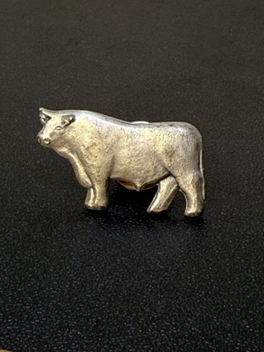 Zinn Stier Krawattennadel Anstecknadel Syndex 1 1/8" Pin Vintage Landwirtschaft Souvenirs