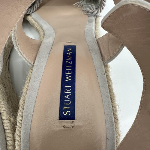 Stuart Weitzman Wedge Sandals Womens Size 9 Taupe Suede Espadrille Ankle Strap - Picture 4 of 9