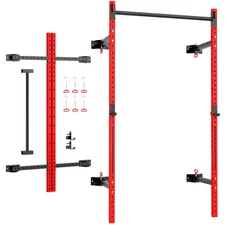 Soozier Folding Squat Rack with Pull Up Bar, 1000 Pounds Capacity, Red