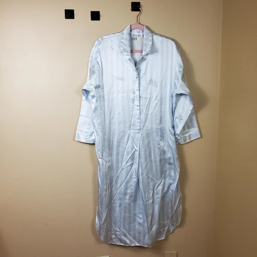 Abito camicia da notte vintage Christian Dior blu stampa raso taglia OS