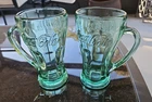 Coca-Cola Green Heavy Embossed Drinking Glasses Lot of 2 Vintage NWOT