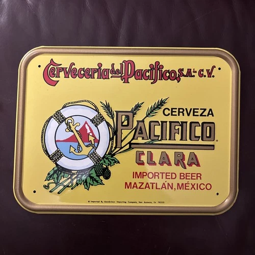 Vintage ‘Pacifico Clara Imported Beer’ Mazatlan Mexico Tin Sign For Bar