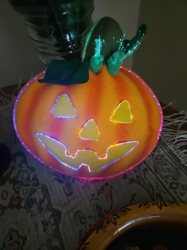 Vintage Avon Halloween Glowing Accent Fiber Optic Pumpkin And Ghost - Picture 6 of 16