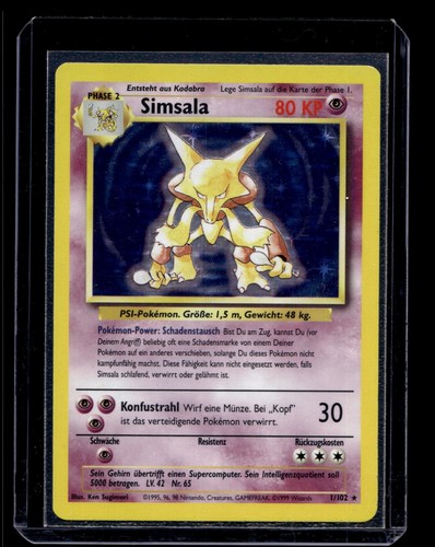 1999 Pokemon Base Set Alakazam (Simsala) #1 Holo German LP - Picture 1 of 2