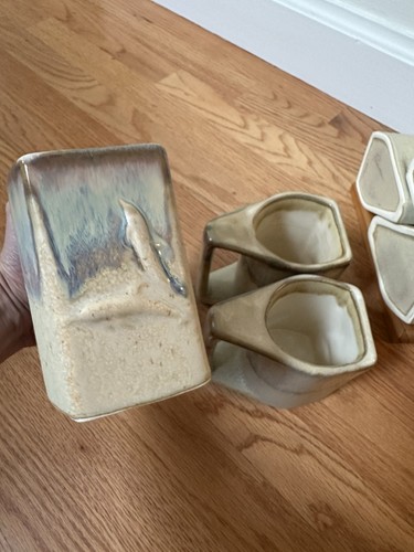 MCM 6 Rodolfo Padilla Pottery Drip Glaze Dolphin Stackable Coffee Mugs w Rack - Picture 8 of 24