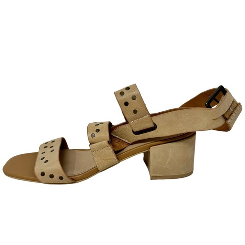 Kelsi Dagger Studded Block Heel Sandal SZ 7.5 Strappy Buckle Nude Coquette Chic - Picture 10 of 14