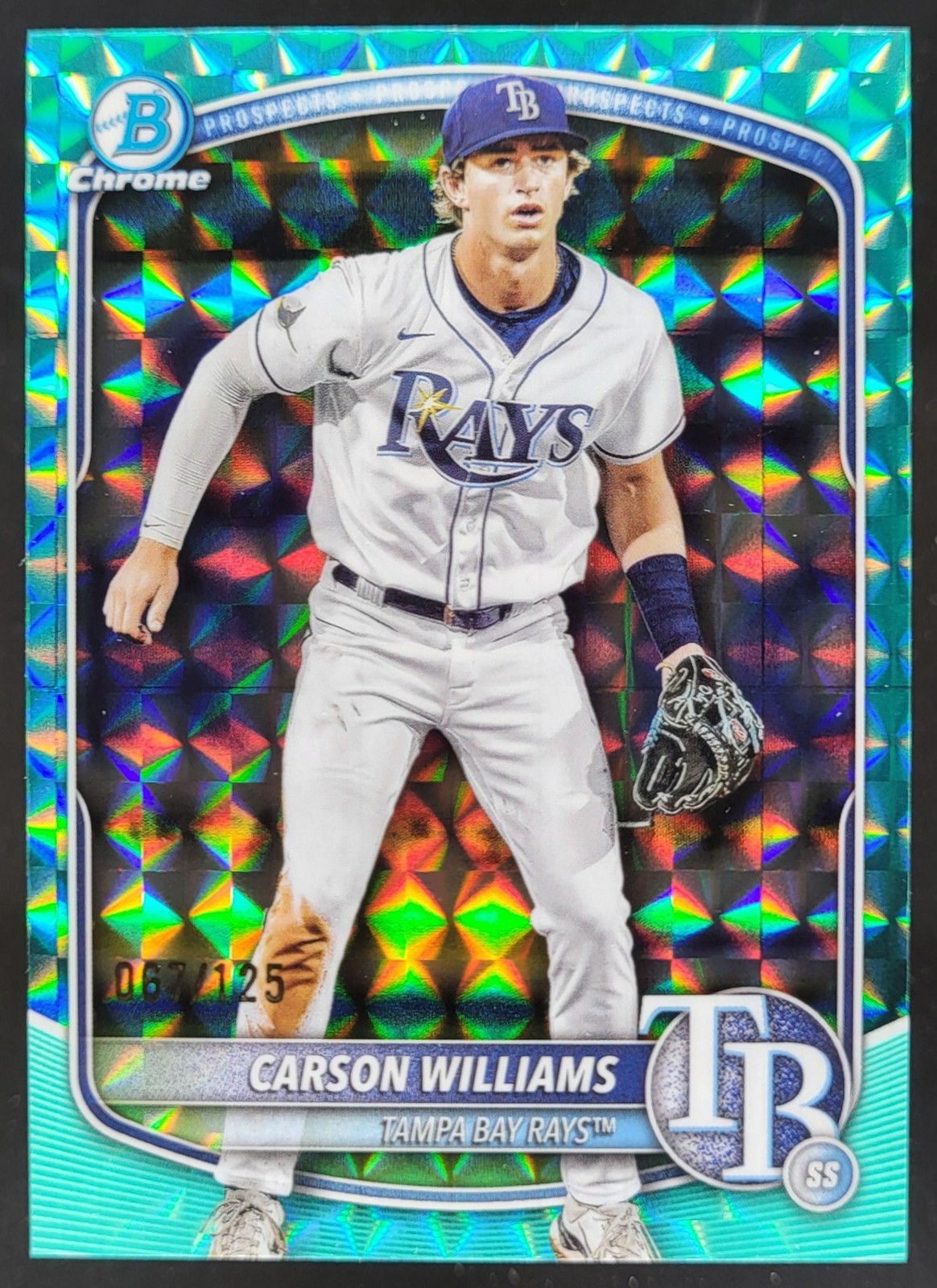 2025 Bowman Chrome Carson Williams Aqua Geometric Refractor /125 Rays MS10