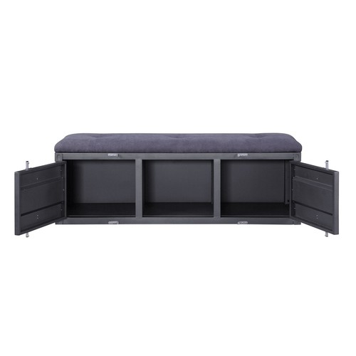 Industrial Style Metal and Fabric Bench with Open Storage, Grey Industrial - Picture 4 of 5