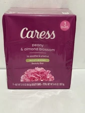 3 Pack CARESS Peony & Almond Blossom Bar Soap 3.15 oz each
