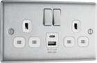 BG Electrical Double Switched Power Wall Plug Socket with Type A and Type C USB