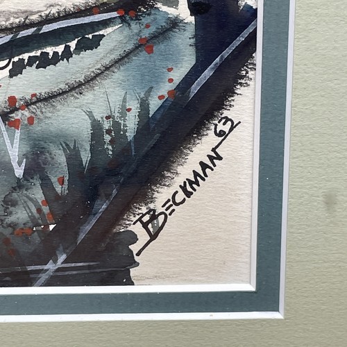 Vintage MCM Watercolor Painting – Winter Church Scene Signed Beckman 1963 - Picture 4 of 9
