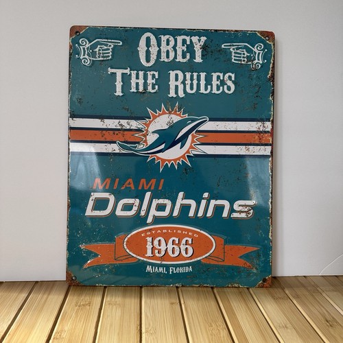 Miami Dolphins NFL Football Metal Rustic Sign Embossed Steel Obey The Rules 1966 - Imagen 6 de 6